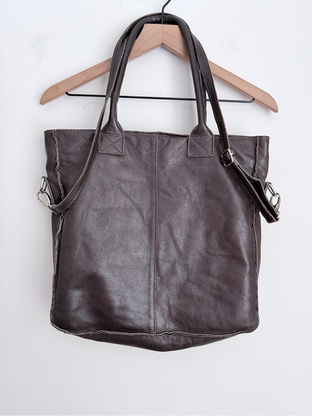 Vera Pelle Italian Genuine Leather Tote Shoulder Bag dark brown